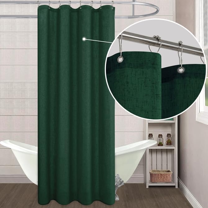 KOUFALL Dark Green Waterproof Linen Fabric Shower Curtain for Bathroom 48x72 Inches Long - Image 1
